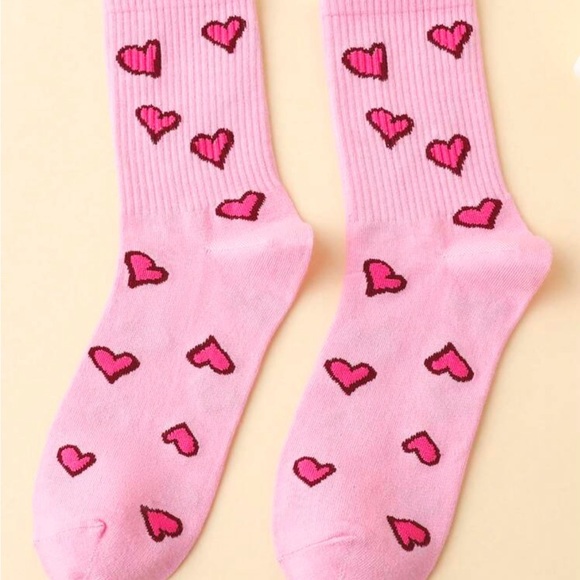 Accessories - Pink with pink Heart Mid -Calf Socks